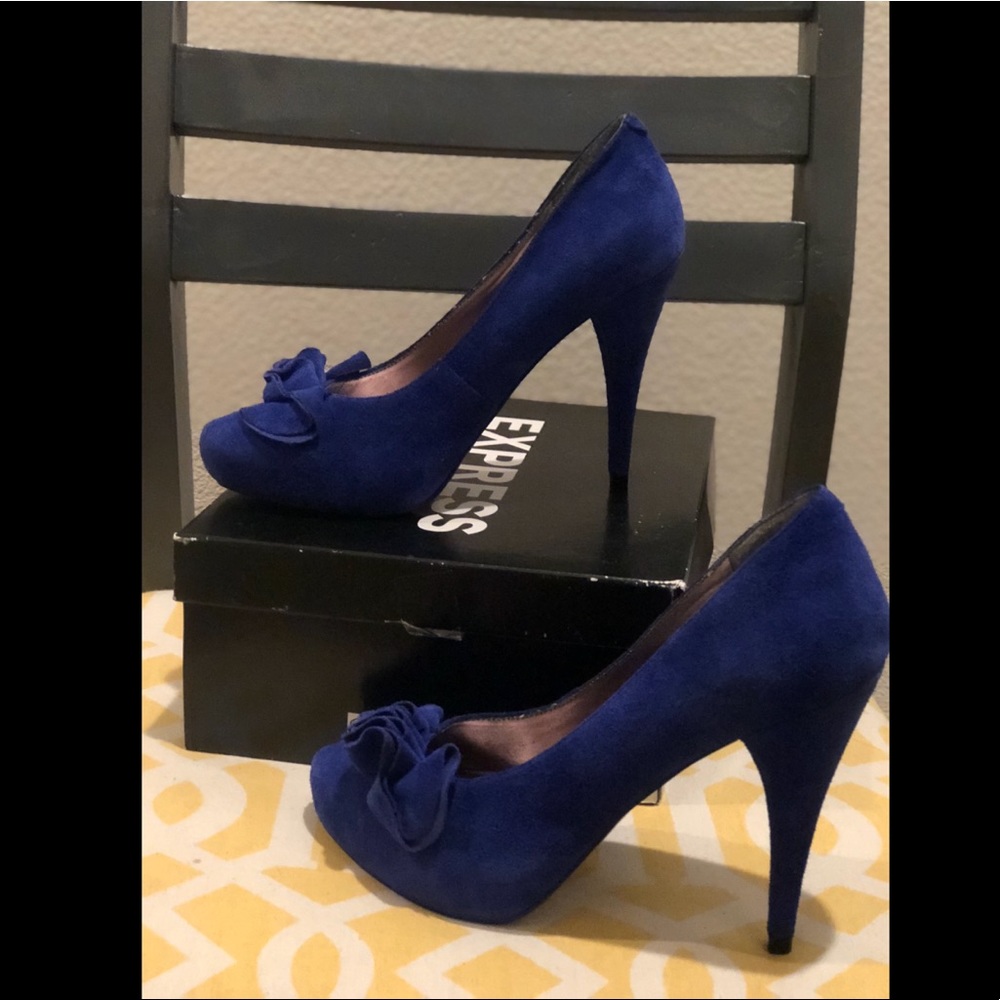 Express Blue real suede heels